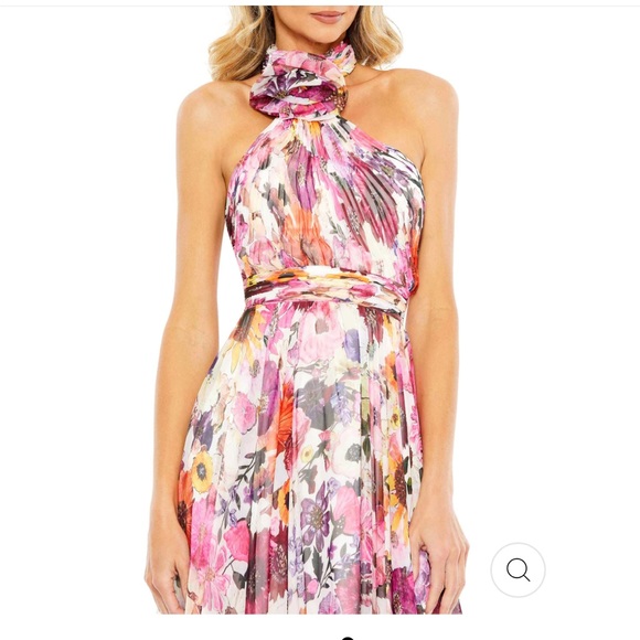 Mac Duggal Asymmetrical Ruffled Halter Floral Gown in White Multi. Size 14. NWT. - Picture 3 of 5